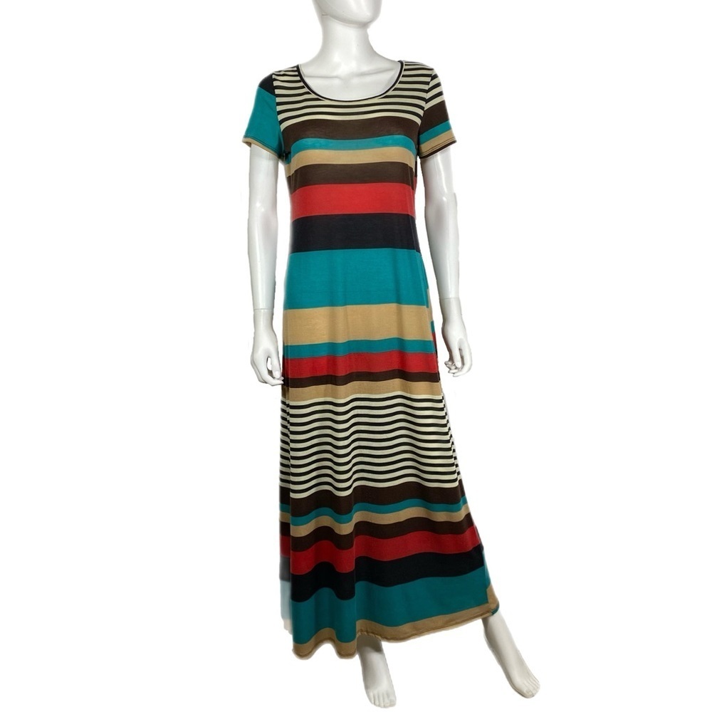 Andrea Missy Striped Short Sleeve Maxi Dress
